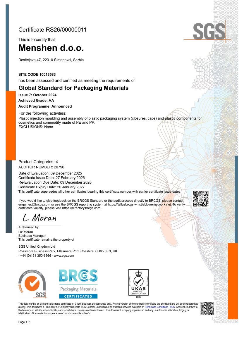 BRCGS Menshen Serbia EN certificate