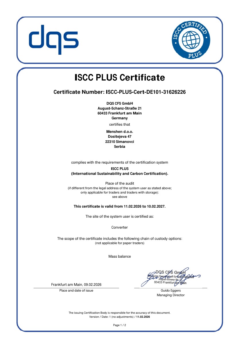 ISCC Plus Menshen doo PP baskets certificate