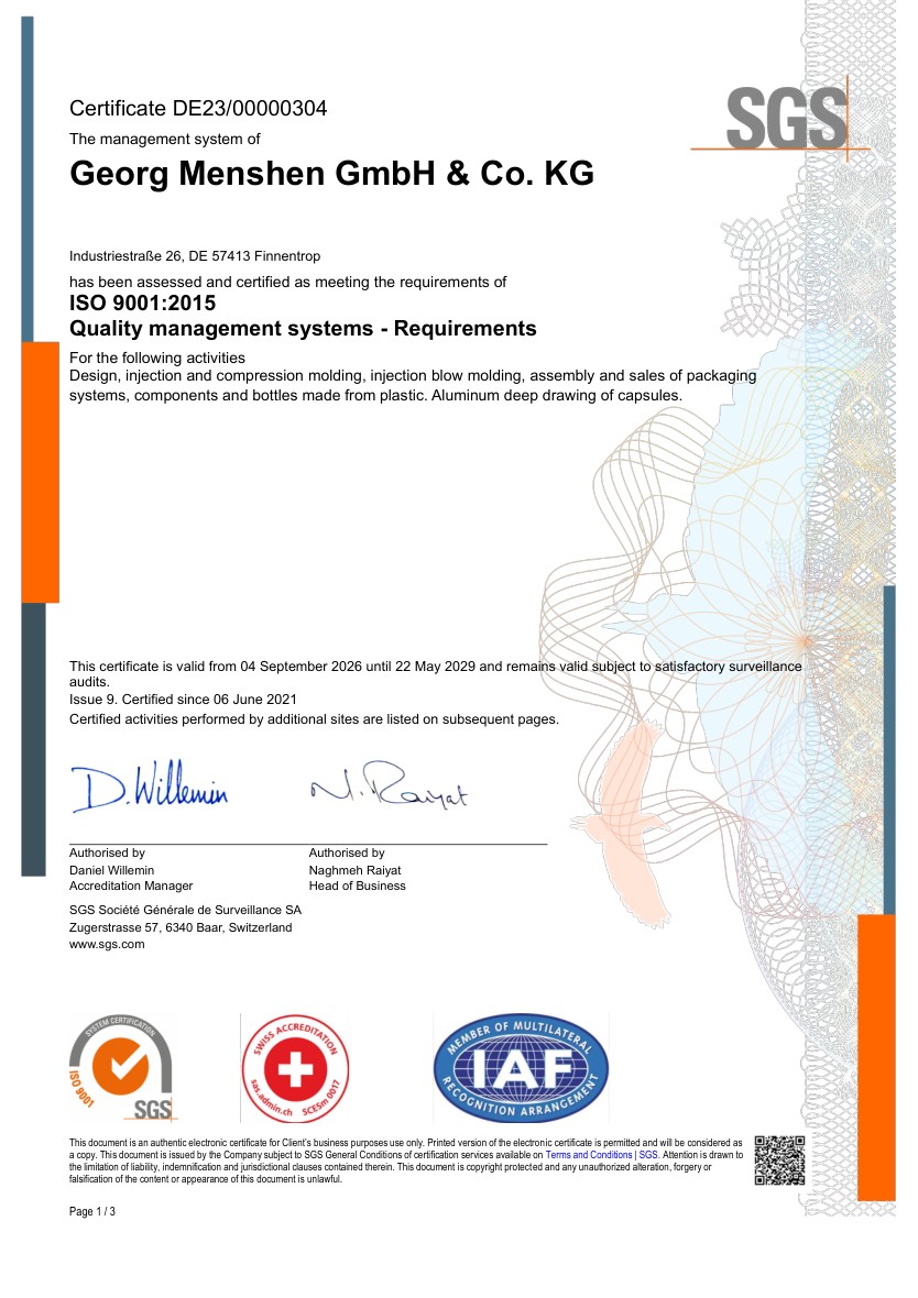 ISO 9001 Menshen Group EN certificate